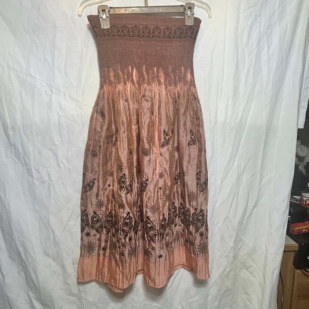 J Gee Maxi Dress Boho Chic Smocked Top Embroidered Skirt Petite OS Festival